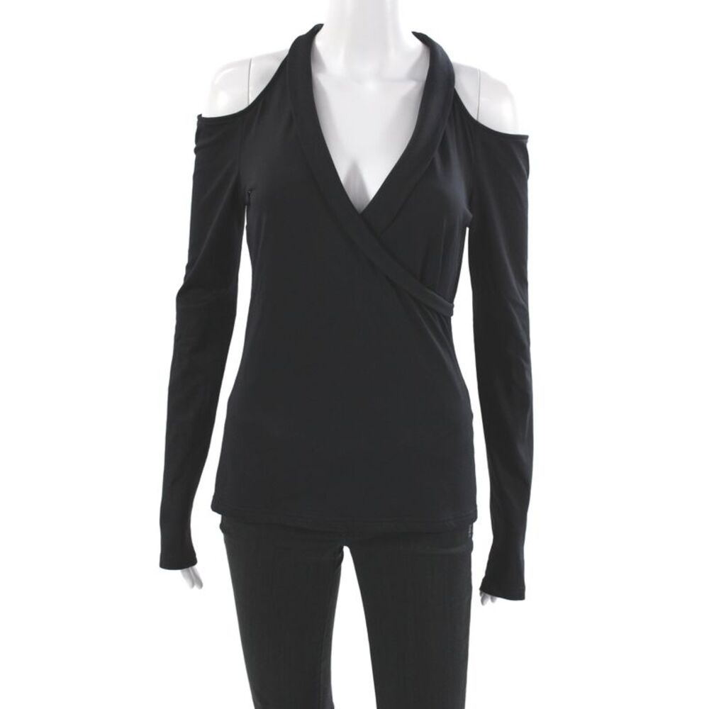 Anne Fontaine Womens Jersey V Neck Long Sleeve Black Blouse Size 38